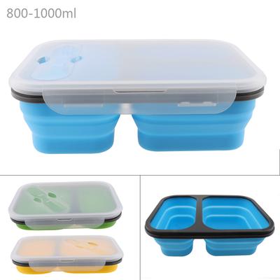 1100ML Lightness Style Two Lattice Rectangle Silicone Scalable Folding Lunchbox Bento Box
