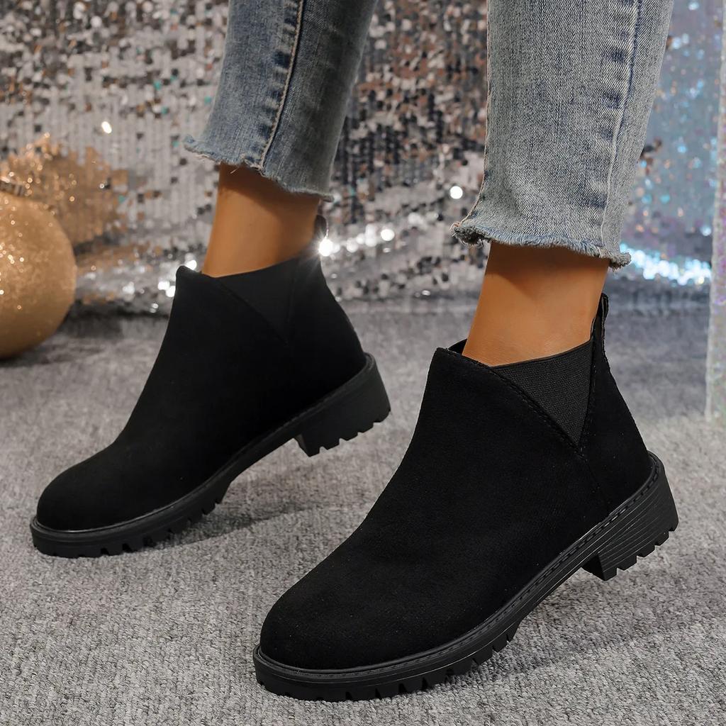Fashion Women's Casual Fashion Round Toe Chunky Heel Suede Ankle Boots Work And Anti-slip Simple comfortable versatile shoes