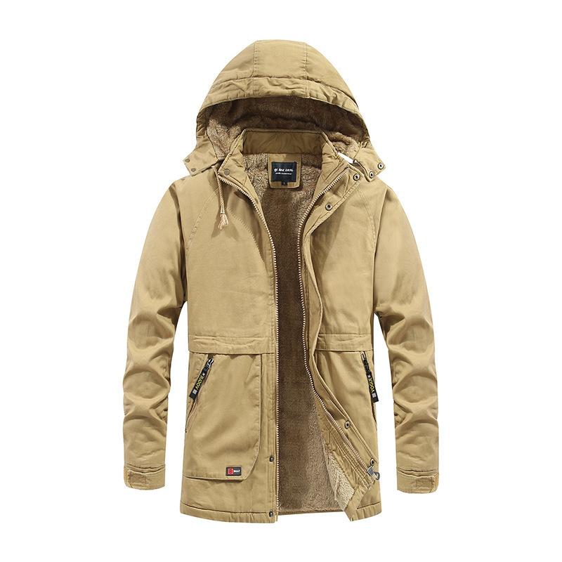 Autumn and Winter Thick Warm Hooded Cotton-Padded Jacket Men's Casual Business Coat Fleece Parkas