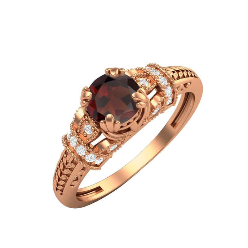 5MM Round Garnet Gemstone 925 Sterling Silver Rose Plated Solitaire Blossom Design Women Wedding Ring 9
