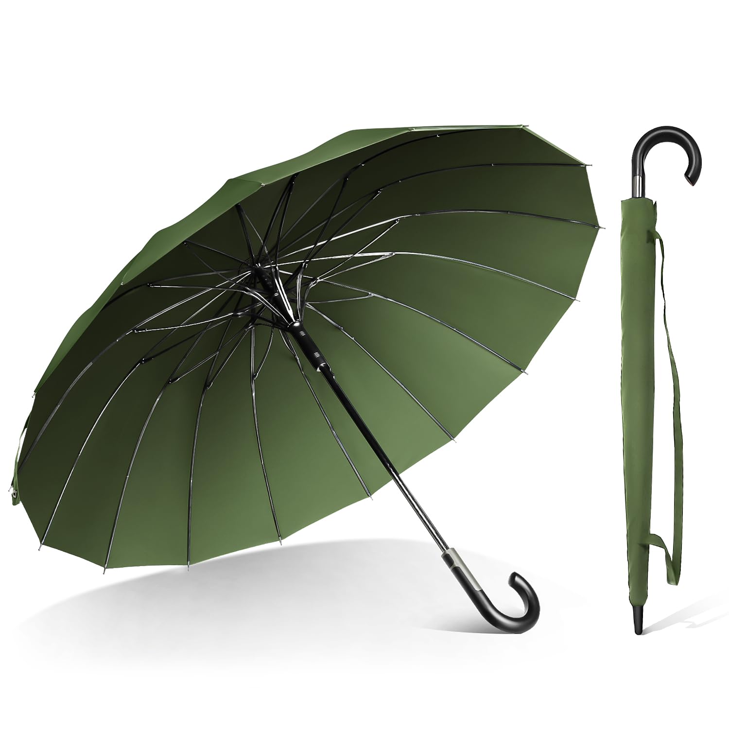 

длинный зонт прочность 16 очень большой диаметр прыжка 230T супер водостойкое стекло ветрозащита автоматический встроенный как для солнца так и для сильного дождя зелёный