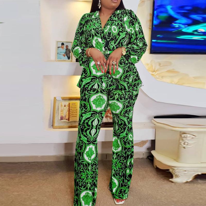 

Женский свободный топ с V-образным вырезом и длинными рукавами большого размера 4XL зелёный