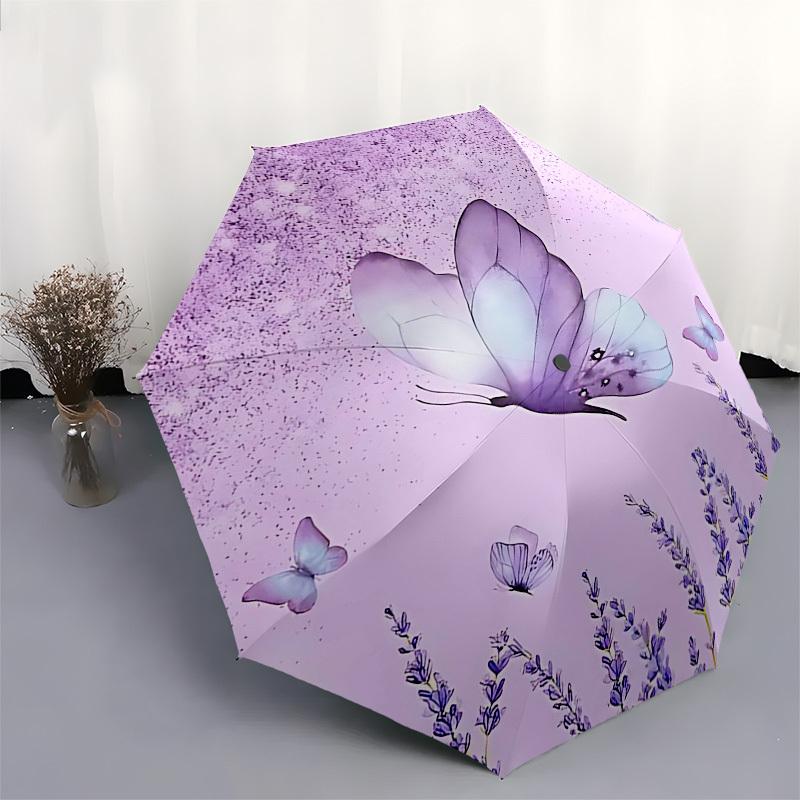 1PC Butterfly Lavender Umbrella-8-Rib Reinforced Portable Folding Travel Suitable for All Seasons Outdoor Daily -Z0484