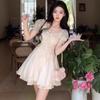 Pure white moonlight temperament fluffy mesh splicing dress women's summer French gentle and beautiful small skirt