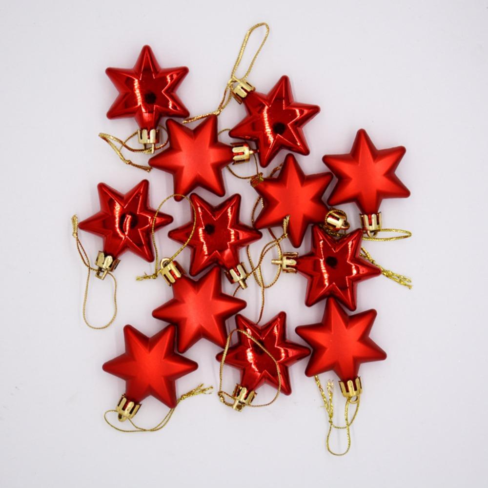12Pcs Xmas Ball Xmas Tree Hanging Ornament Plastic Six Pointed Star Ball  Party Decor