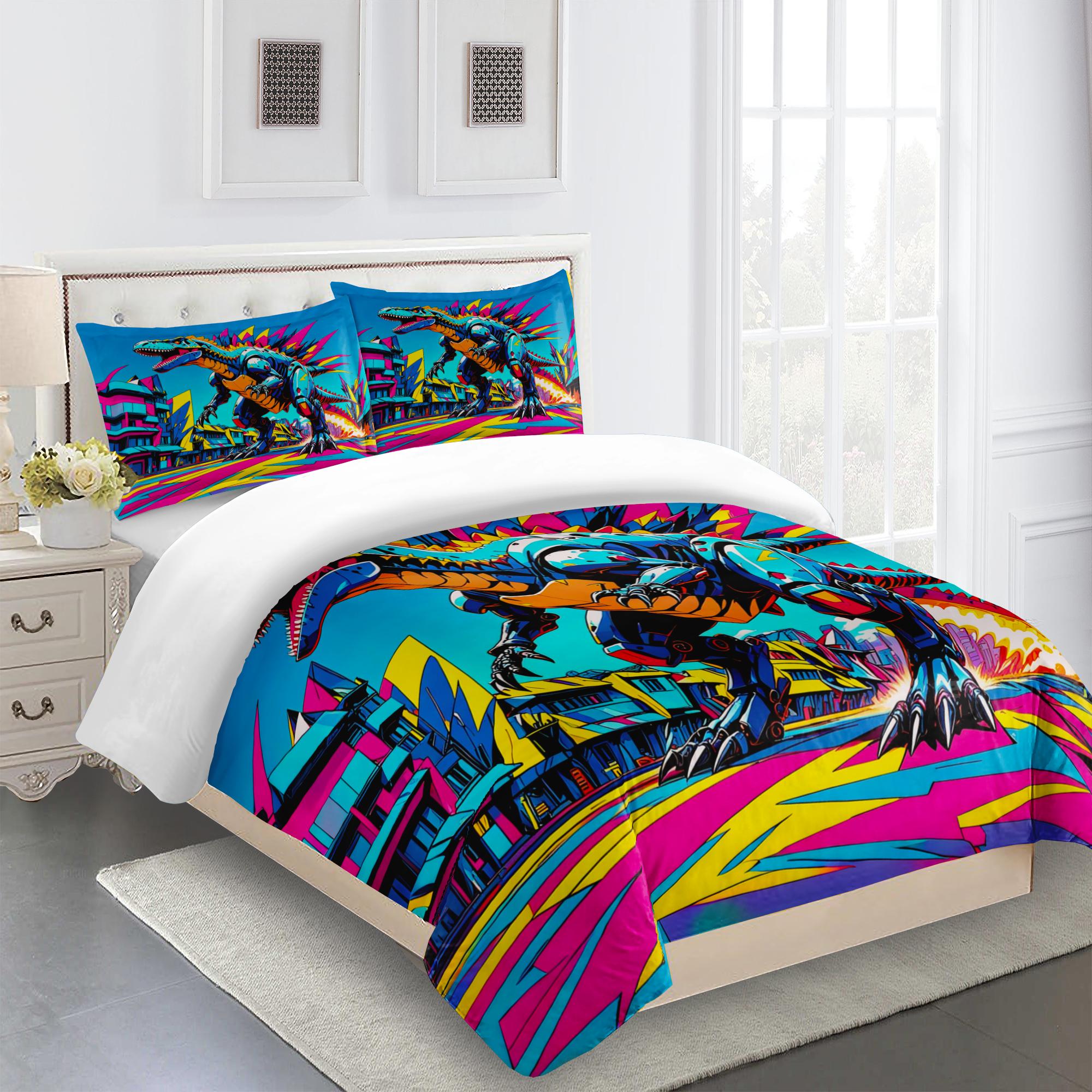 

Colorful Tyrannosaurus Rex for Kids Boys Girls Duvet Cover Set Animals Pattern Bedding Set Room Decor Can Purchased Separately 135*200cm&Sham