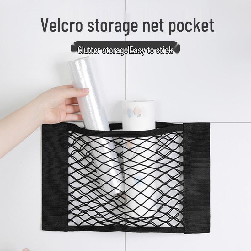 Wall-Mounted Large Capacity Velcro Mesh Bag for Trash or Plastic Bags - Suitable for Kitchen, Bedroom, or Bathroom.