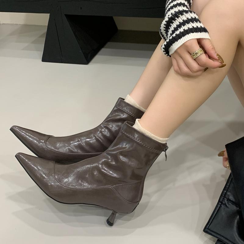 Fashion SUOJIALUN 2025 New Brand Women Short Boots Shoes Fashion Thin High Heel Outdoor Dress Chelsea Pumps Pointed Toe Ankle Boots Shoe