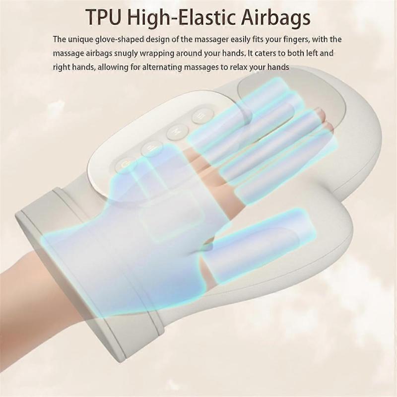 Handmassager Trådlös 5 Nivåer av Intensitetsjustering Finger Massager med Värme och Kompression