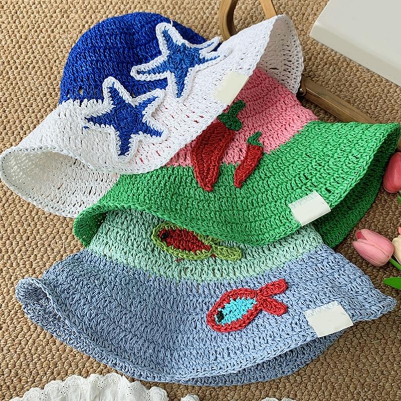 Breathable Bucket Hat for Women Fisherman Hat with Contrast Color Elegant Straw Hat Lady Foldable Floppy Hat for Travel