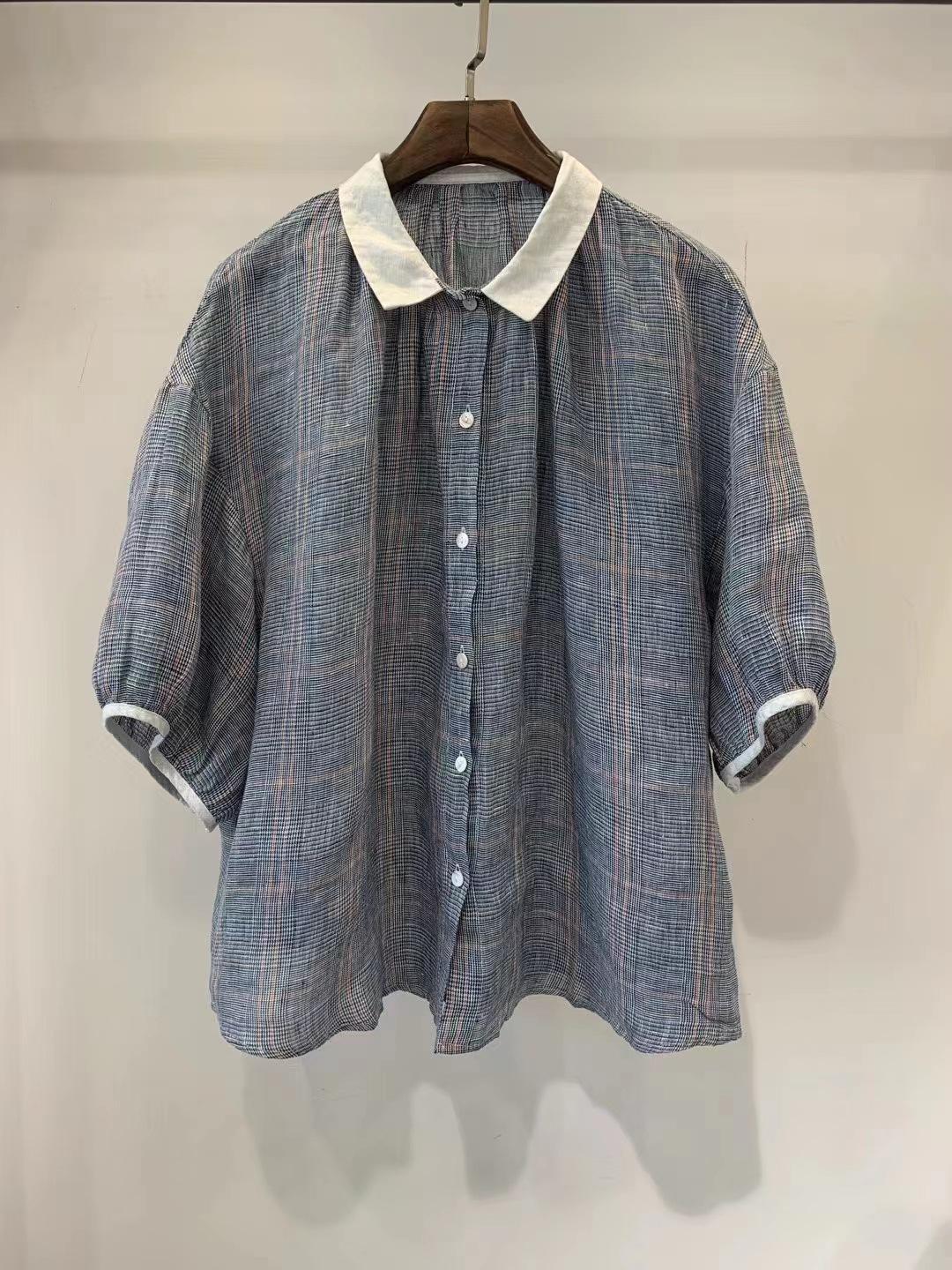 

Johnature Женские винтажные летние рубашки, топы, отложной воротник, рукав до локтя, блузки на пуговицах, повседневные женские рубашки One Size серый