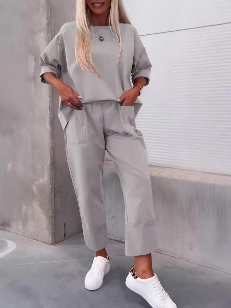 2024 European and American Casual Fashion Solid Color Women's Two-Piece Sports Set