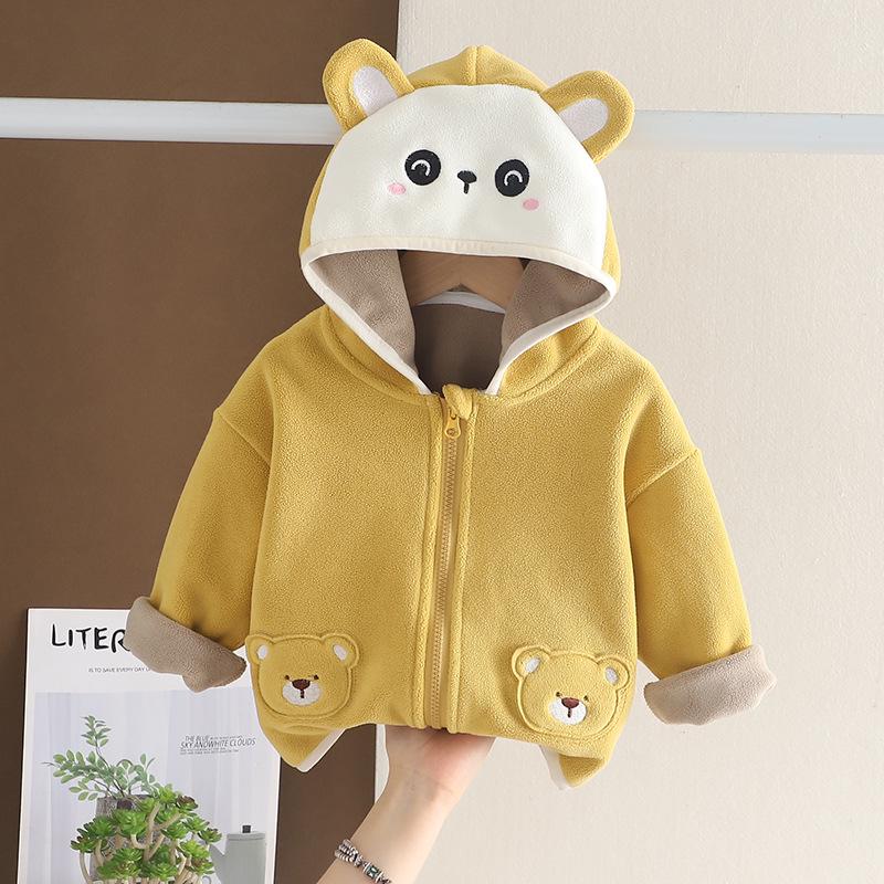 2025 Spring/Autumn Baby Cartoon Double-Sided Fleece Hooded Jacket for Boys & Girls