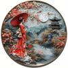 Metal Tin Sign Vintage Geisha Lady Wall Art Round Plaque Home Office Door Decor