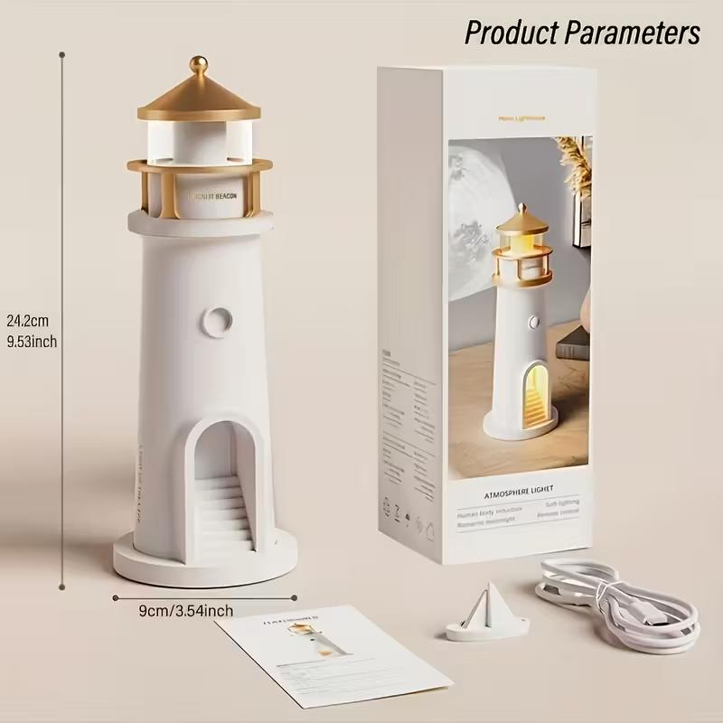 

Dimmable LED Night Light Lighthouse Moon Projector with Remote USB Rechargeable Ambient Light for Bedroom Party Christmas Decor