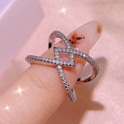 925 Silver New Ring Fashion Hand -Set Diamond Interwoven Square Ring Temperament Wild Jewelry Party Birthday Jewelry Gift