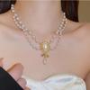 Elegant French Retro Double Layer Pearl Necklace for Women - Luxurious Clavicle Chain Perfect for Qipao and Evening Gowns