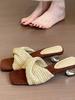 Mode nisch vävd mjuk botten romersk stil en-rem högklackade svala tofflor koreansk version mode