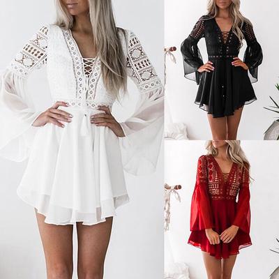 Γυναικεία μακρυμάνικα Bodycon Φορέματα με μολύβι με μολύβι με δαντέλα