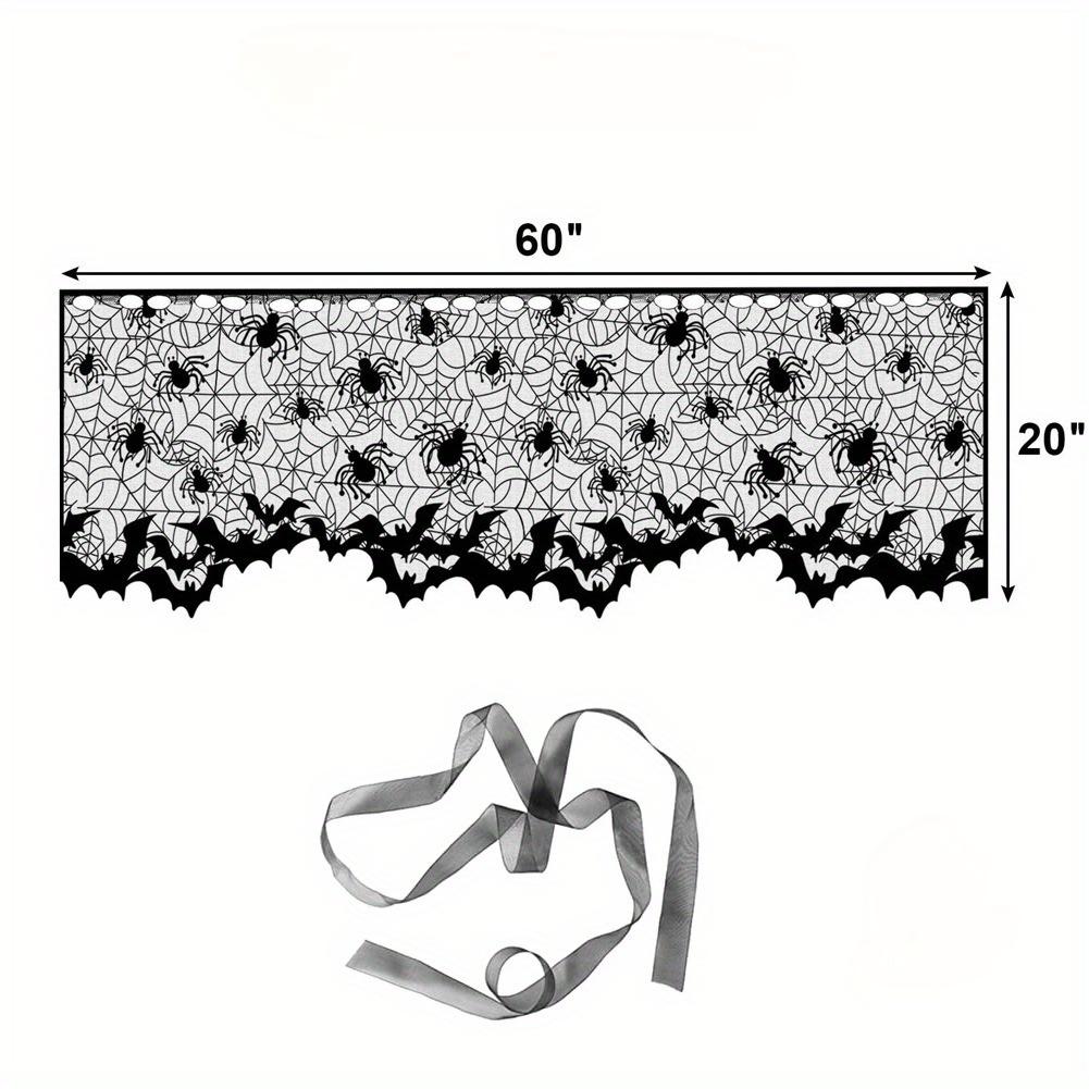 1pc Black Polyester Halloween Lace Lampshade Topper Scarf Cover Decoration, 20 X 60 Inch, Spider Web Design with Ribbon Detail