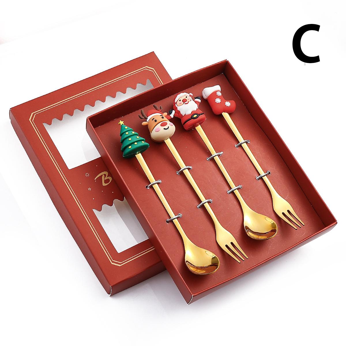 

Рождественские ложки Leeseph с подарочной коробкой, ложка для размешивания из нержавеющей стали, чайная кофейная ложка с рождественской подвеской для рождественской вечеринки