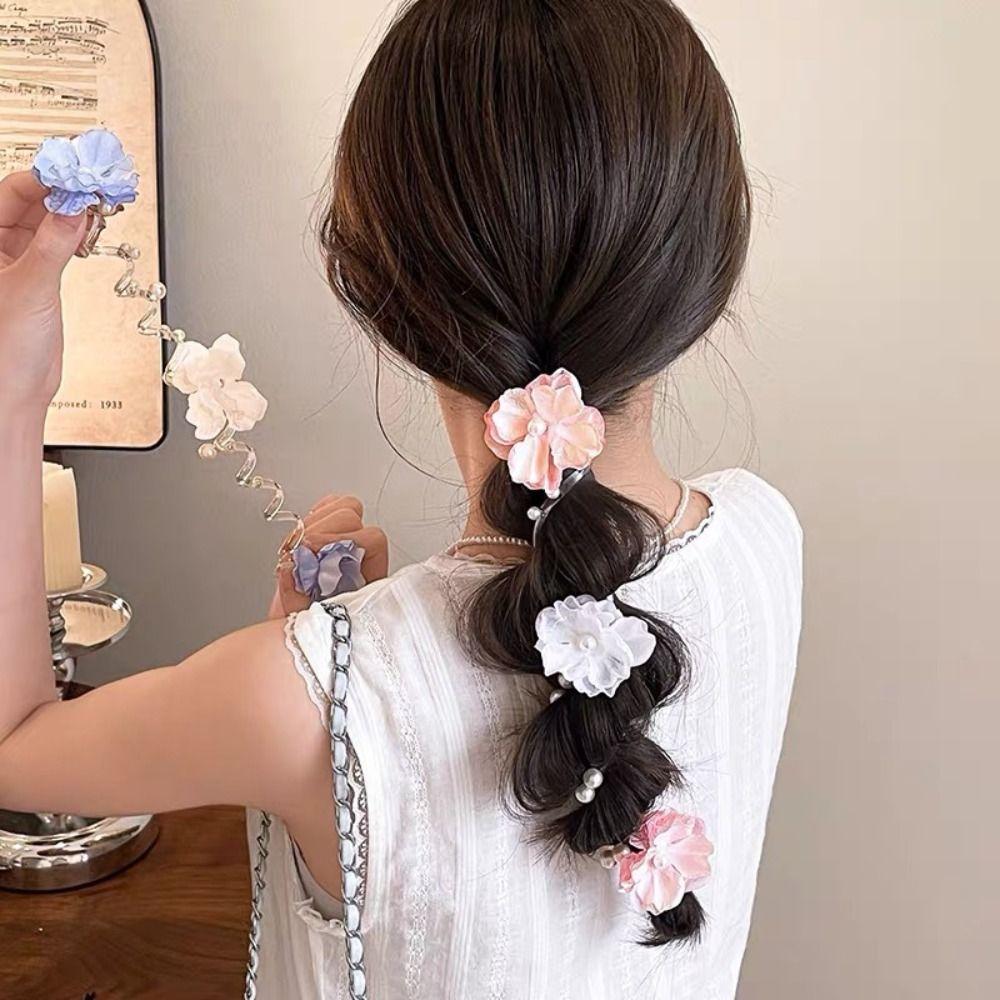 Pearls Telephone Line Headband Straight Braid Hair Tie Elegant Telephone Wire Hair Rope  Daily