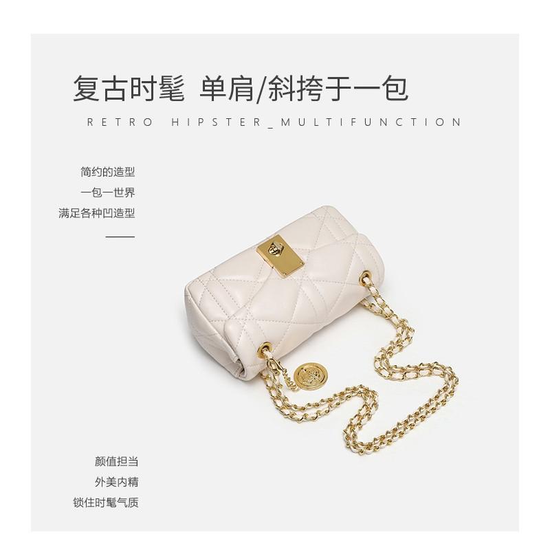 Womens Mini Square Crossbody Bag With Rhombus Stitching PU Leather Chain Strap Fashionable Street Style Shoulder