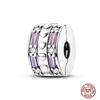 Round 925 Copper Clasp Pave Clip Charms Blue Star Moon Butterfly Slide Safety Chains Spacer Beads Fits Original Bracelet Zircon