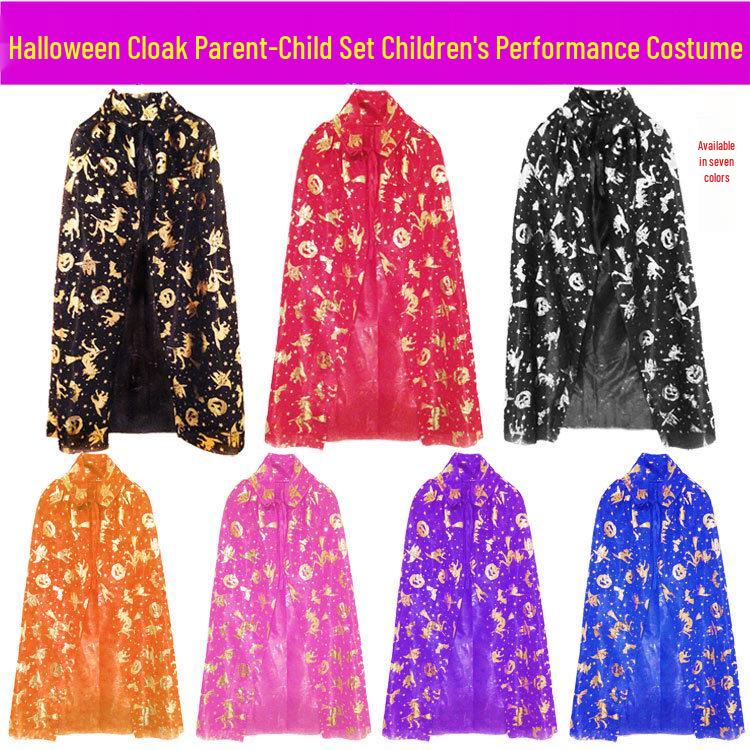 Pumpkin Cape Magician Costume Set for Adults & Kids - Witch, Wizard, or Performance Cloak for Halloween & Christmas