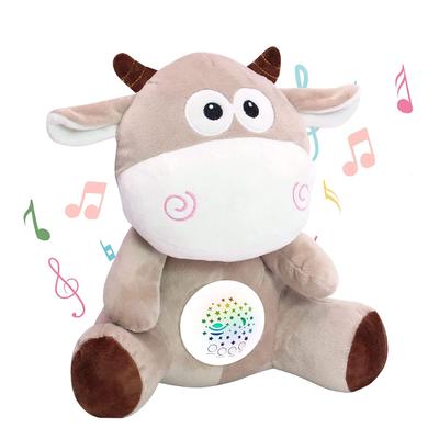 ROBOT PLAZA Schlafendes Plüschtier für 0-Jährige Planetarium Melodie Herzschlag Babygeschenk (Kuh)