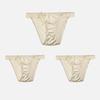 CINOON 3Pcs/Lot Women's Satin Sexy Briefs Lace‑Trim Mesh Spliced Panties Bow‑decor Solid‑Color Hollow‑out Bikini Briefs