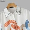 ZANZEA Women Casual Turn Down Collar Short Sleeve Loose Print Blouse