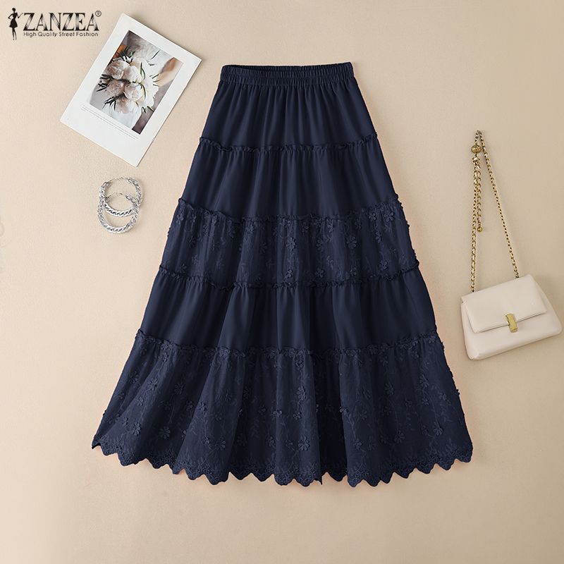 ZANZEA Lässige, elastische Taille, lockere lange Röcke für Damen