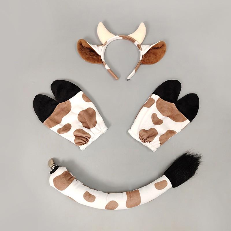Cow-Themed Halloween Costume Set: Headband Ears Tail Hooves Party Performance Cosplay