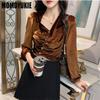 Elegant Women's Blouses Velvet Woman Tops Women  Shirt Blouse Chemise Femme Blusas Blusa Feminina Long Sleeve Top Female Mujer