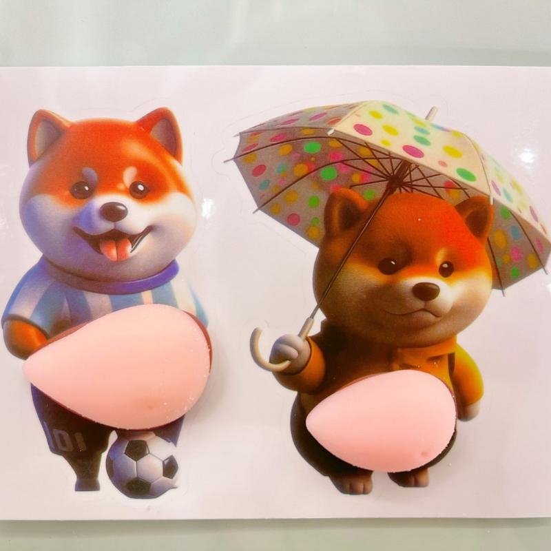 

2pcs 3D Cute Puppy Sticker Silicone Self-Adhesive Chubby Shiba Inu Stickers Squeezeable Decoration Stress Relief Phone Sticker