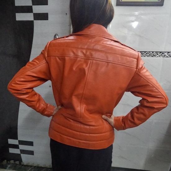 Noora Womens Lambskin Orange Leather Jacket | Stylish Motorcycle Biker Rider Jacket | Slim Fit Winter Party Jacket | Best Gift for Her