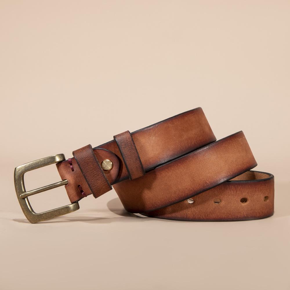 First Layer Cowhide Retro Hand-polished Pin Buckle Men's Overalls Men's Genuine Leather Pants Belt