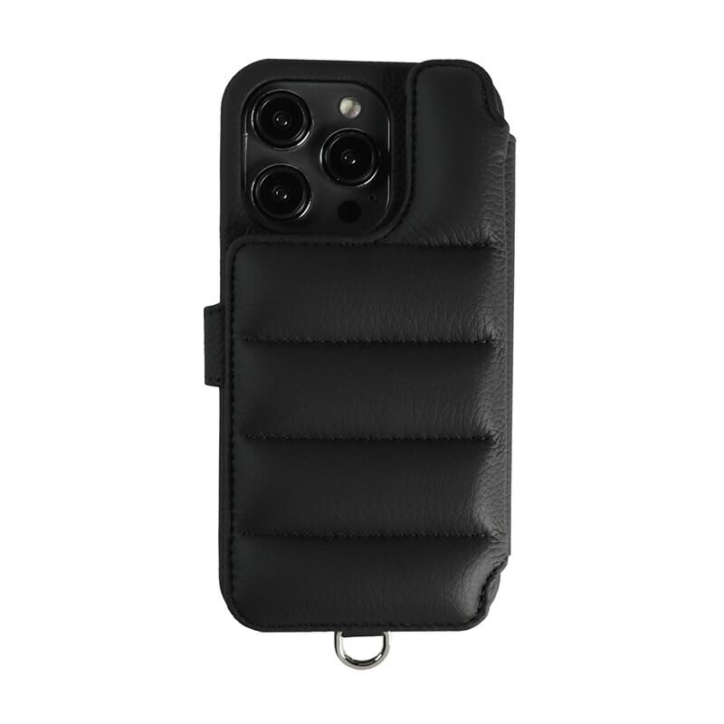 

DEMIU BALLON Deux iPhone 14 Pro Black Smartphone Smartphone Shoulder Bag with Card Back Genuine Leather Case, Slots, Wallet-Style Cover, чёрный