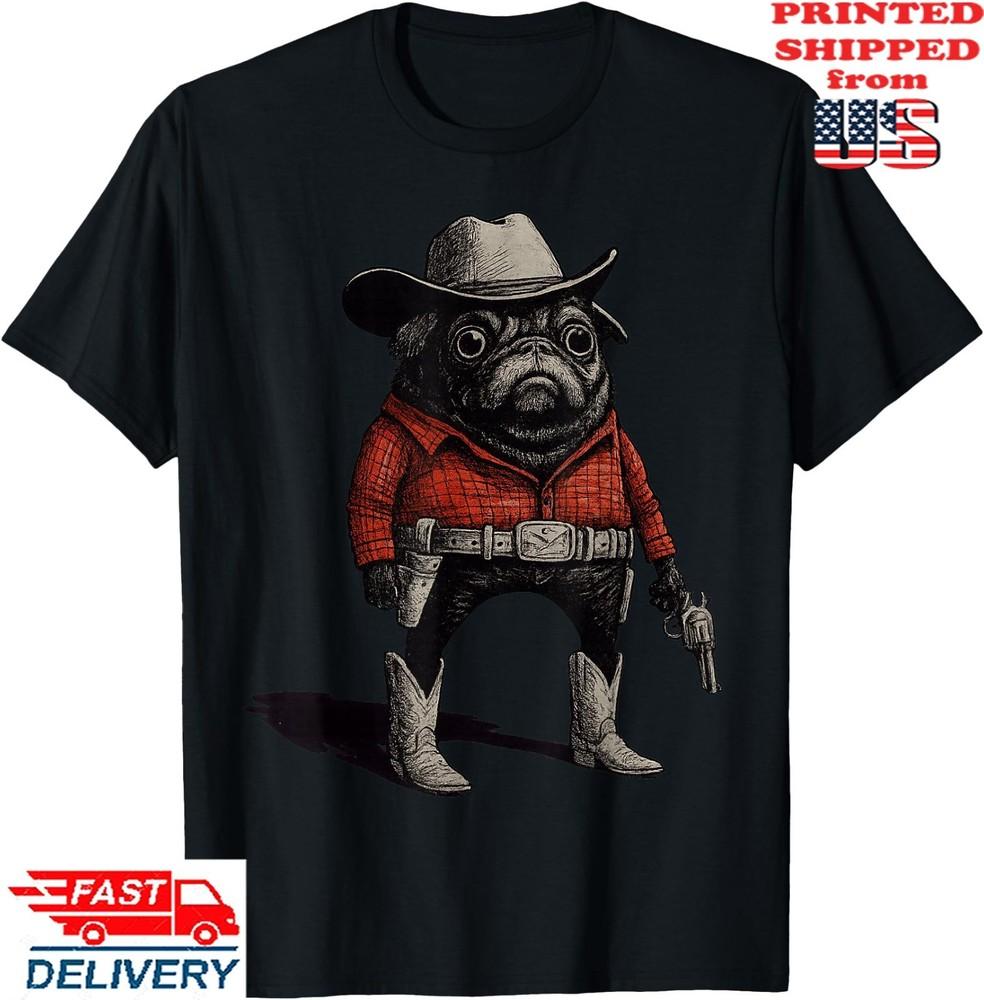 Cowboy Pug Dog Funny Western Outfit Red Pug Cowboy Meme T-Shirt, Unisex Tee Unisex T-Shirt S