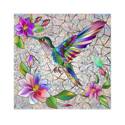 Aufkleber Buntglas-Stil Kolibris und Blumen, Künstlerischer Stil, Wunderschöne Heimwandaufkleber