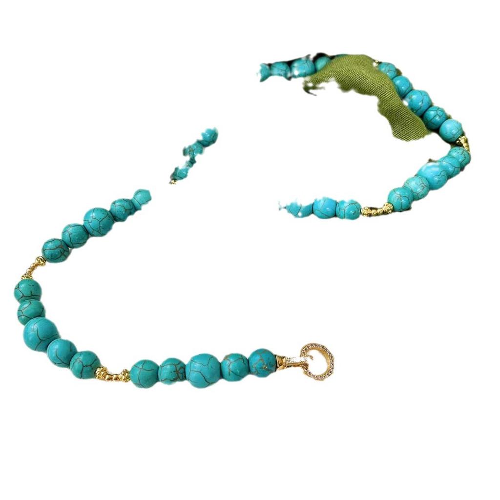 Vintage Green Artificial Turquoise Small Long Chain Sweater Chain Necklace Women's Light Luxury Niche Atmosphere Necklace