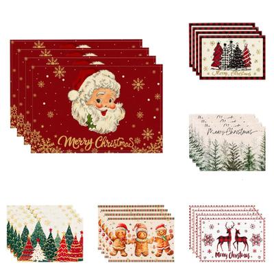 Linen Christmas Placemats Santa Claus/Reindeer/Gingerbread Man Printed Christmas Decorations Home Desktops Protection Mat
