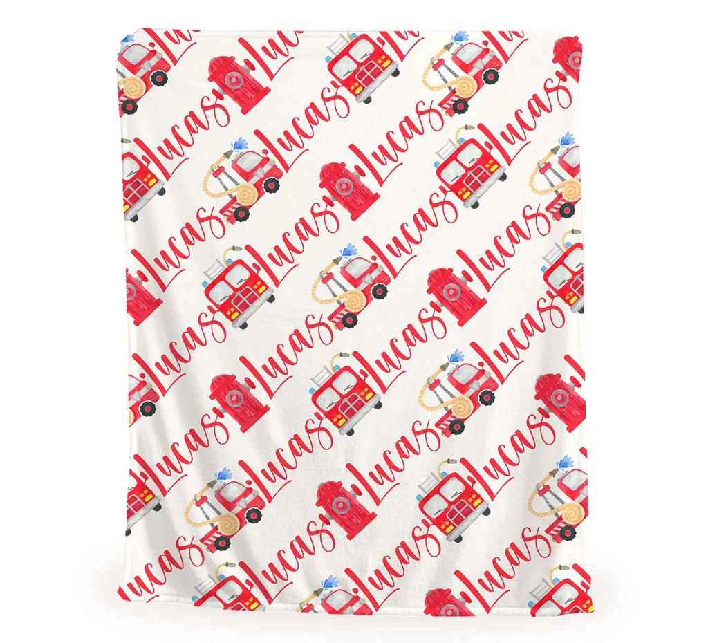 Red Cartoon Fire Truck Car Throw Blanket Fire Fighting Equipment Fire Extinguisher Flannel Blankets for Boys Girls Birthday Gift