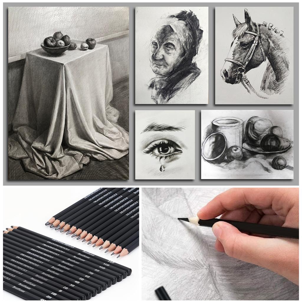 20/38/42/48 Pcs Sketch Pencil Set Sketching Kit Roll Up Canvas Wrap Bag Drawing Art Supplies Charcoals Kneaded Eraser PencilCase