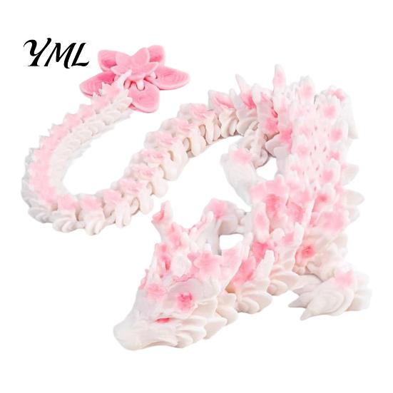 3D Printed Dragon Sculpture Cherry Blossom Toy, Articulated Flower Figurine, Stress Relief Fidget Toy Movable Joints Mythical Creature Model for Desk