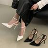 Eilyken Street Style Bout Pointu Cuir Verni Escarpins Femme Sexy Sandales de Strip-teaseuse Slingback Talons Hauts Fins Chaussures