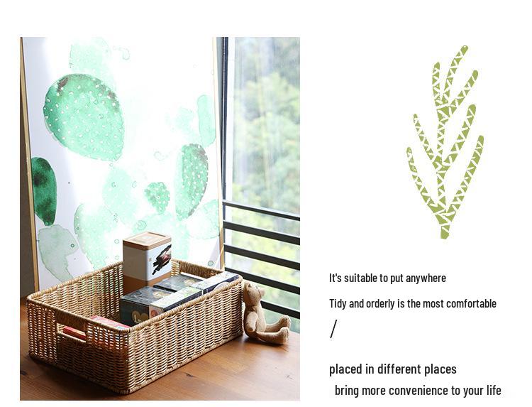 Coș de depozitare de birou în stil nordic cu împletitură de ratan pentru măsuța de cafea din living