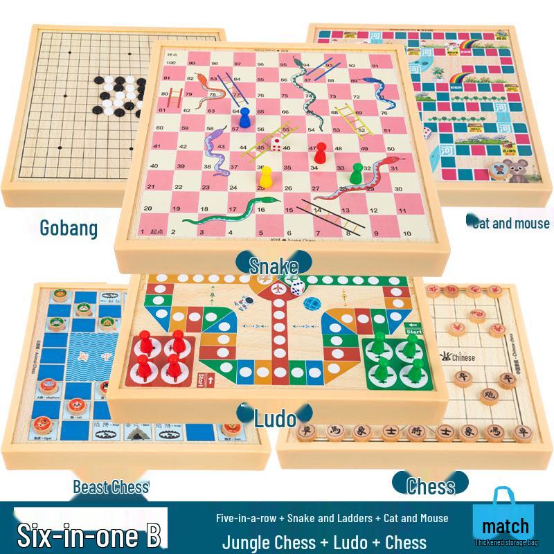 Multi-Board Game Set: Go-Moku, Checkers, Chinese Checkers, Chess, Animal Chess, Army Chess – Parent-Child Educational Toy
