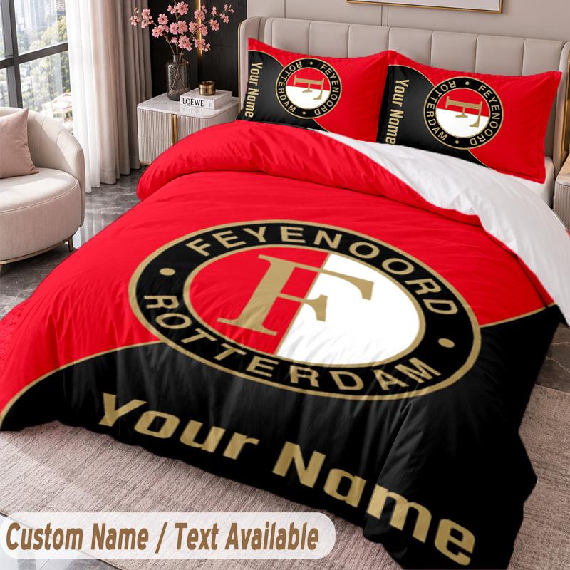 Feyenoord Printed Bedding Set Custom Name Text 1 Duvet Cover 2 Pillowcases For Bedroom